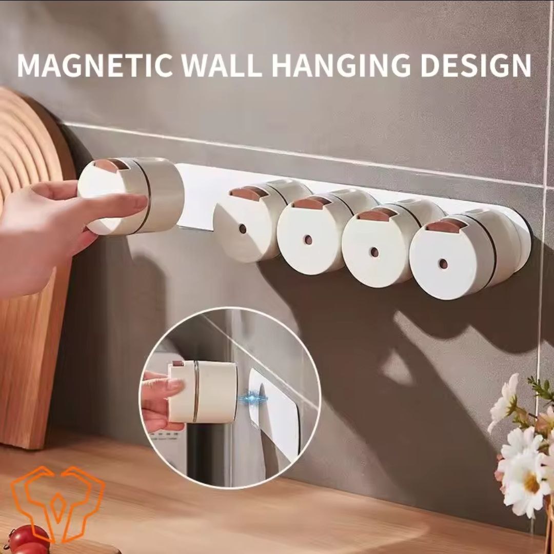 Set de 6 pots à épices magnétiques – Support mural adhésif inclus