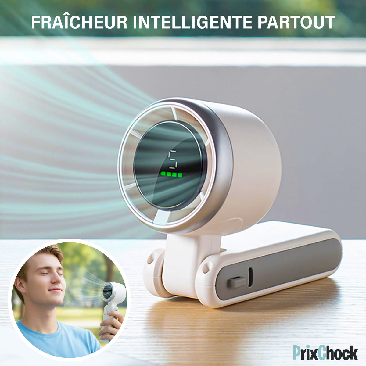 Ventilateur Portable Compact – Affichage Digital Et Format Rabattable